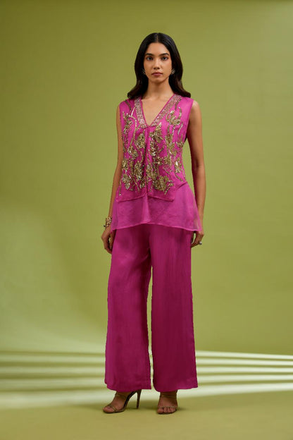 Fuchsia embroidered Coord Set