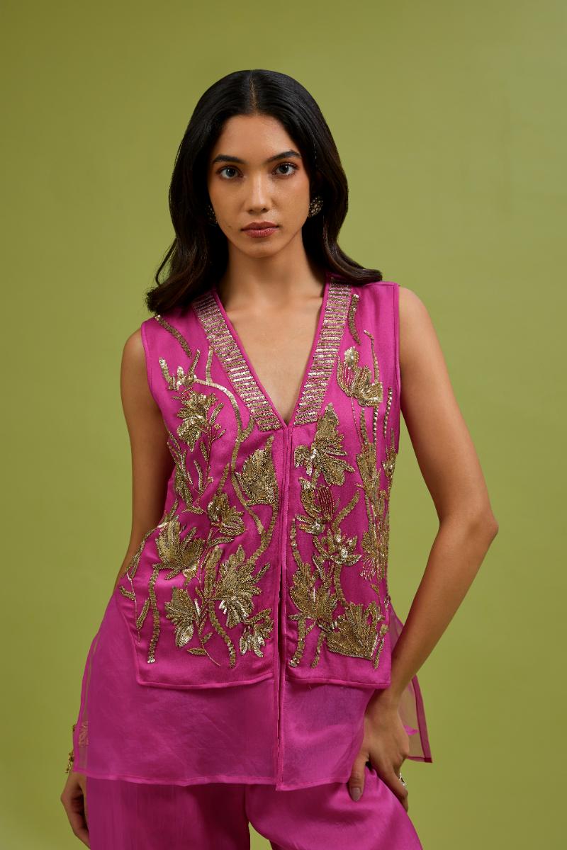 Fuchsia embroidered Coord Set