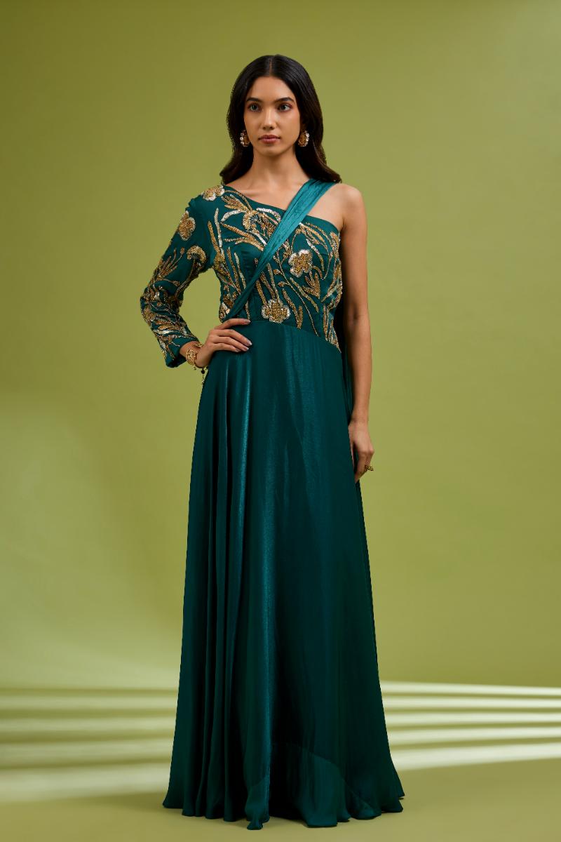 Green One Shoulder Gown