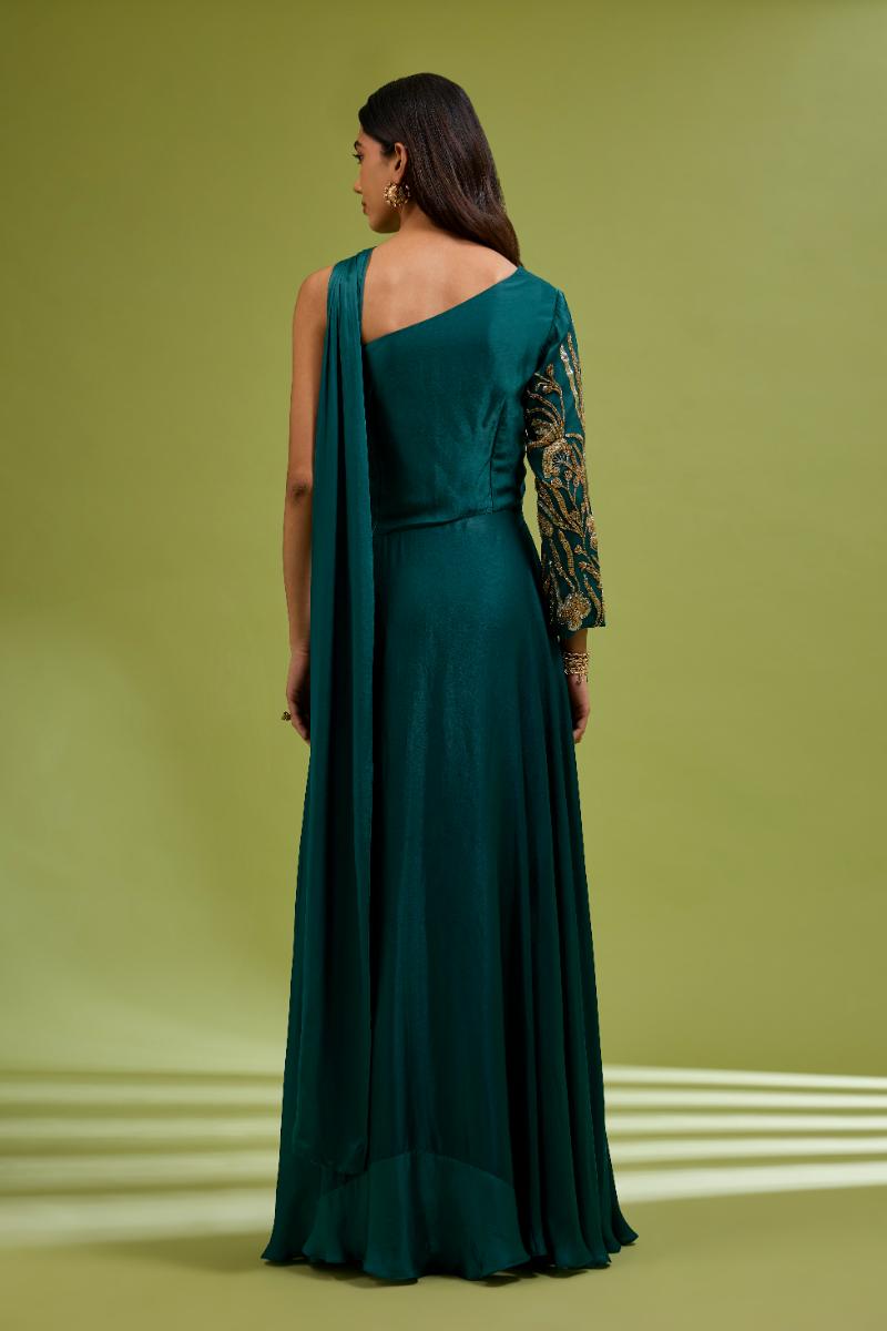 Green One Shoulder Gown