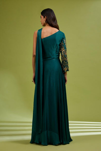 Green One Shoulder Gown