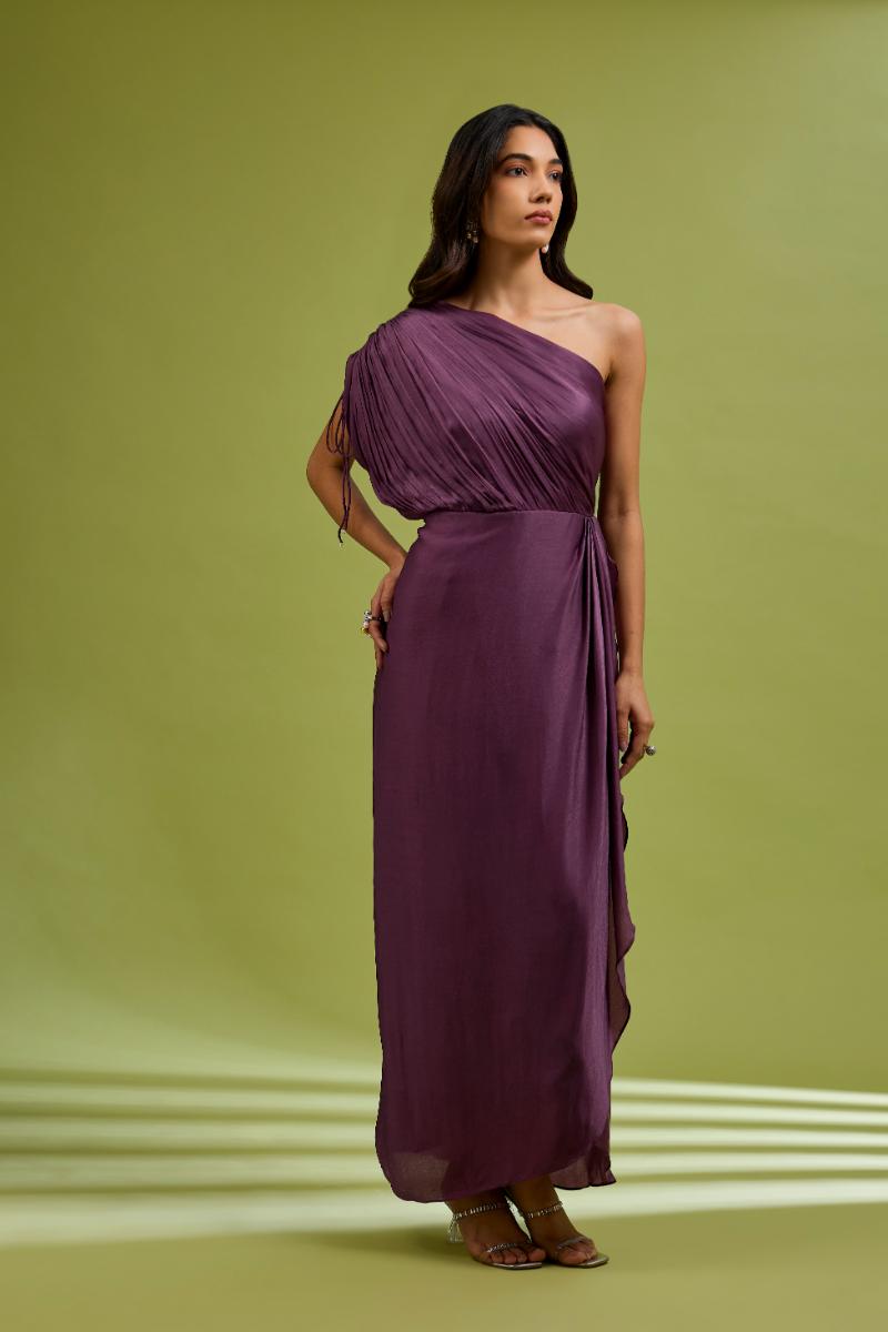 Mauve Cowl Drape Dress