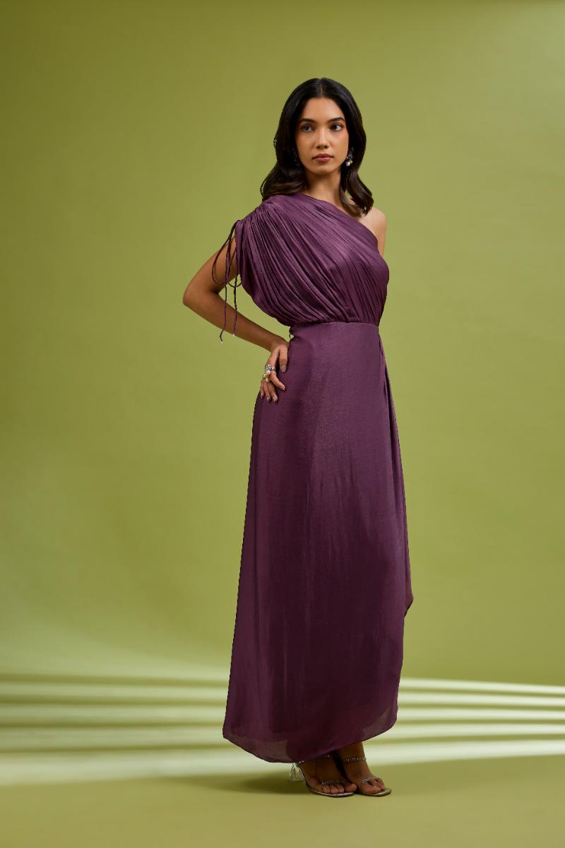 Mauve Cowl Drape Dress