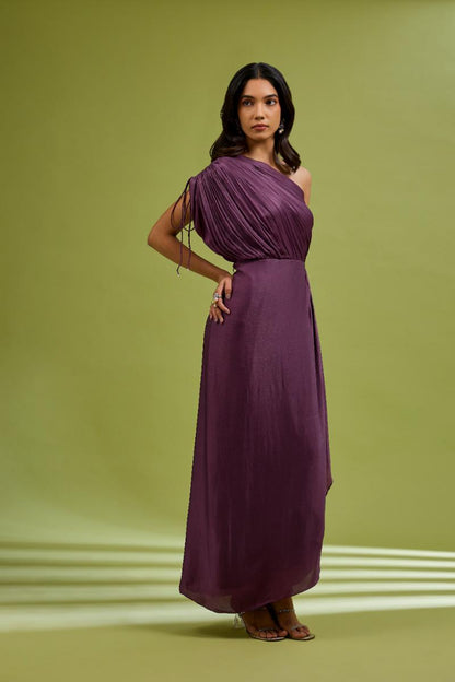 Mauve Cowl Drape Dress