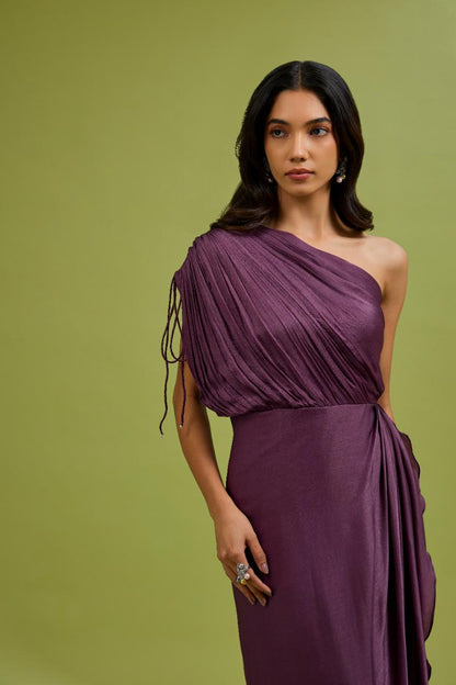 Mauve Cowl Drape Dress