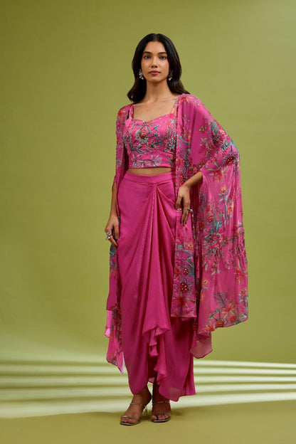 Fuchsia embroidered drape Set