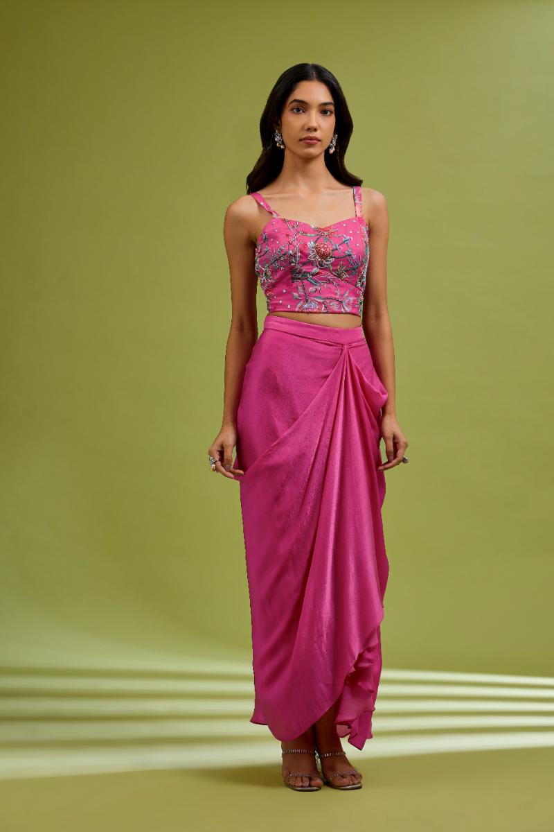 Fuchsia embroidered drape Set