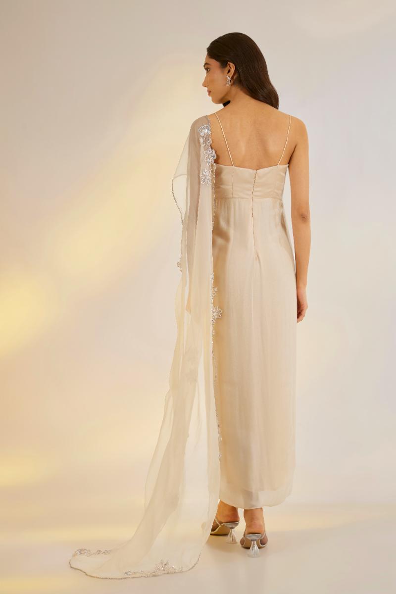 Nude Pink Corset Saree Gown