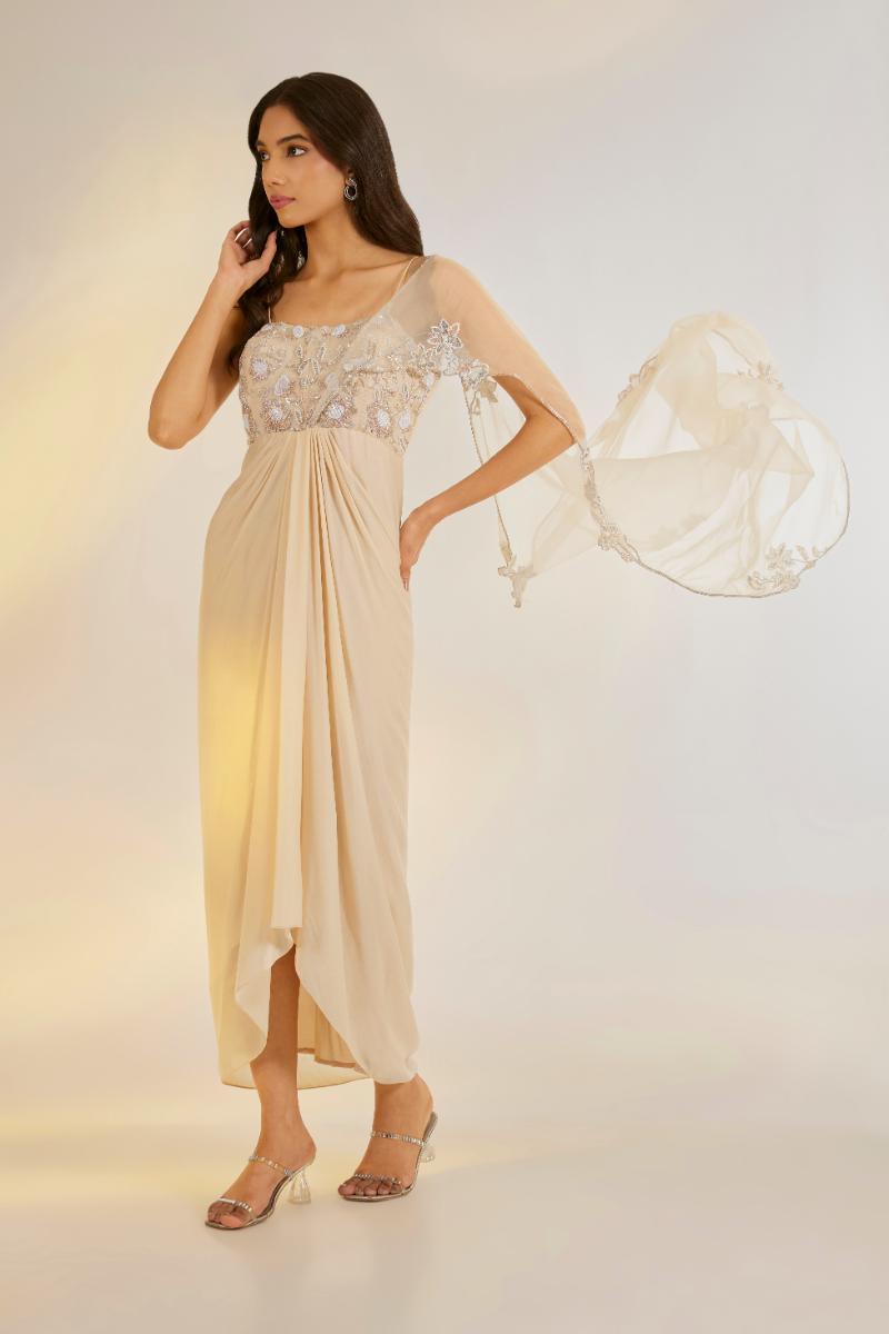 Nude Pink Corset Saree Gown