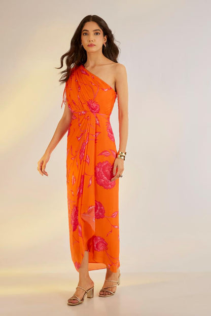 Printed Cowl Drape Dress