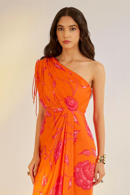 Printed Cowl Drape Dress