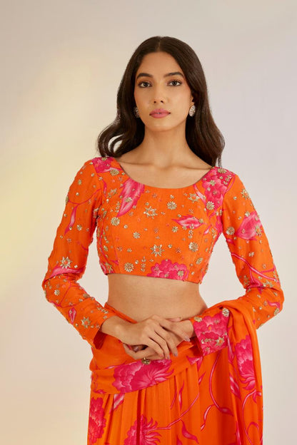 Orange Ruffle Saree Lehenga