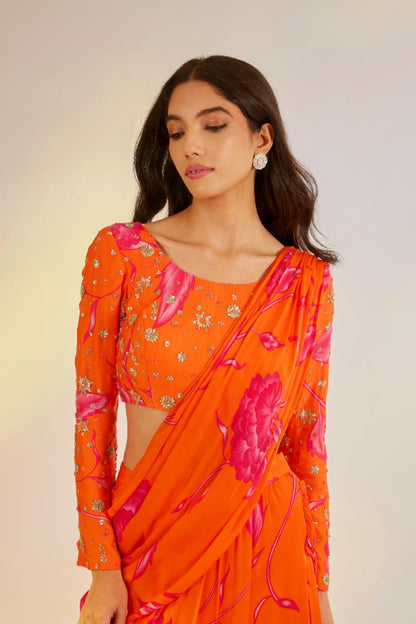 Orange Ruffle Saree Lehenga