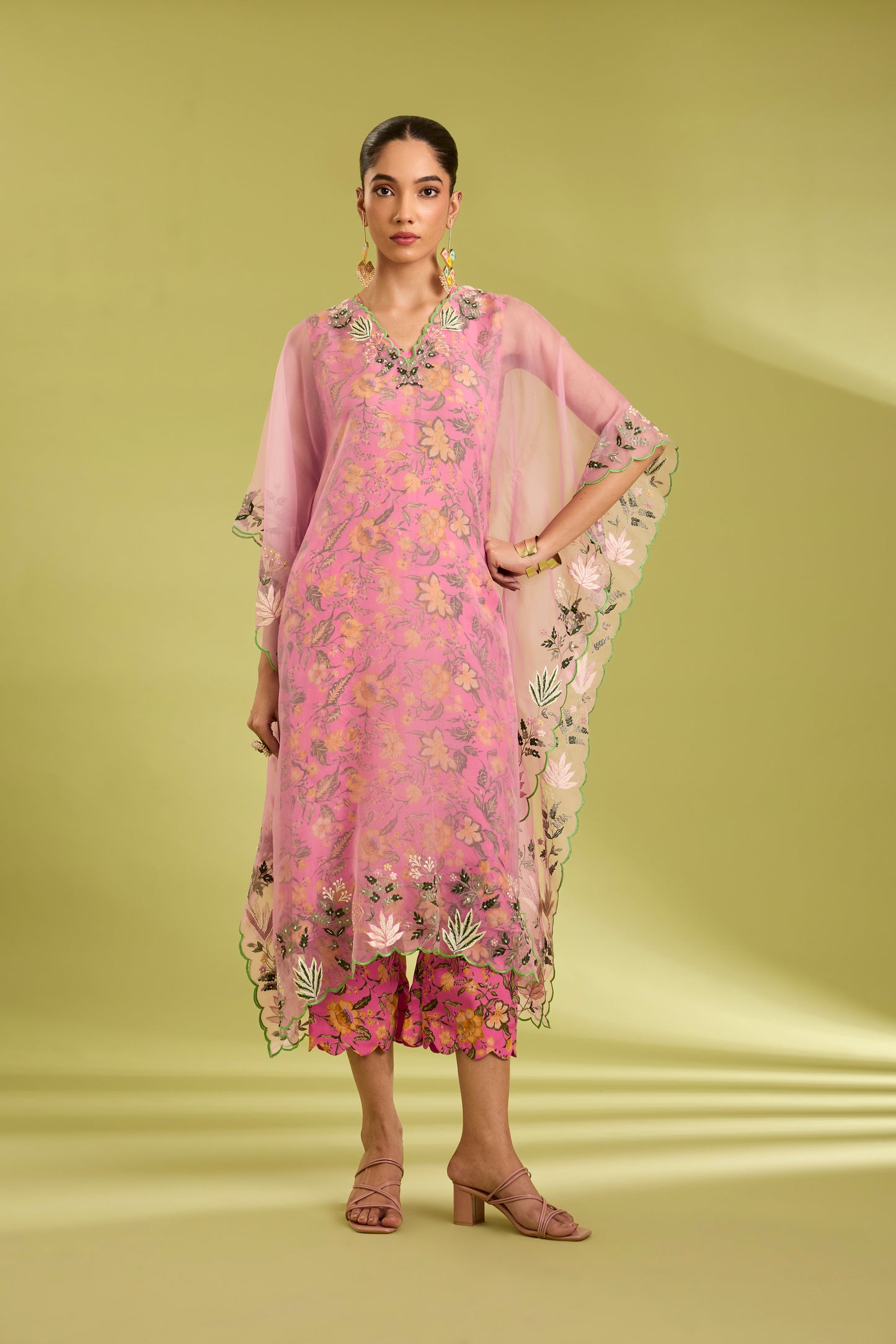 Pink Embroidered Kaftan Set