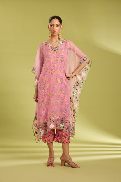 Pink Embroidered Kaftan Set