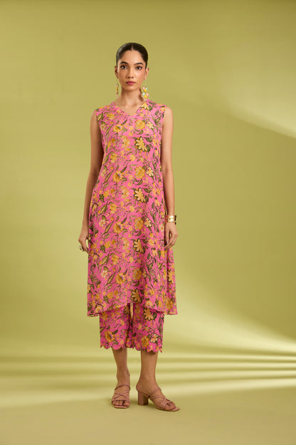 Pink Embroidered Kaftan Set
