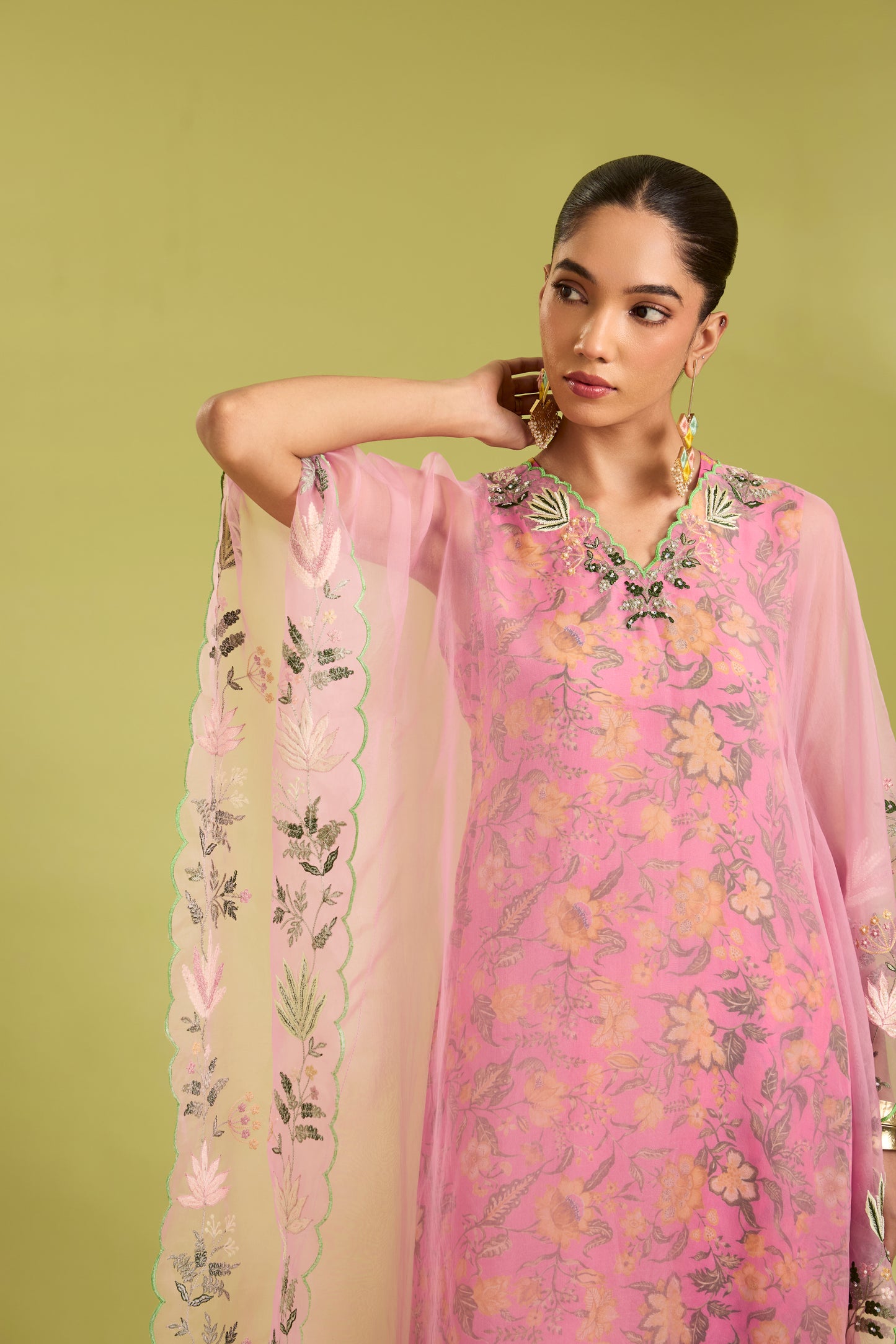 Pink Embroidered Kaftan Set
