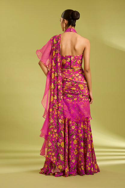 Pink Embroidered Saree Gown