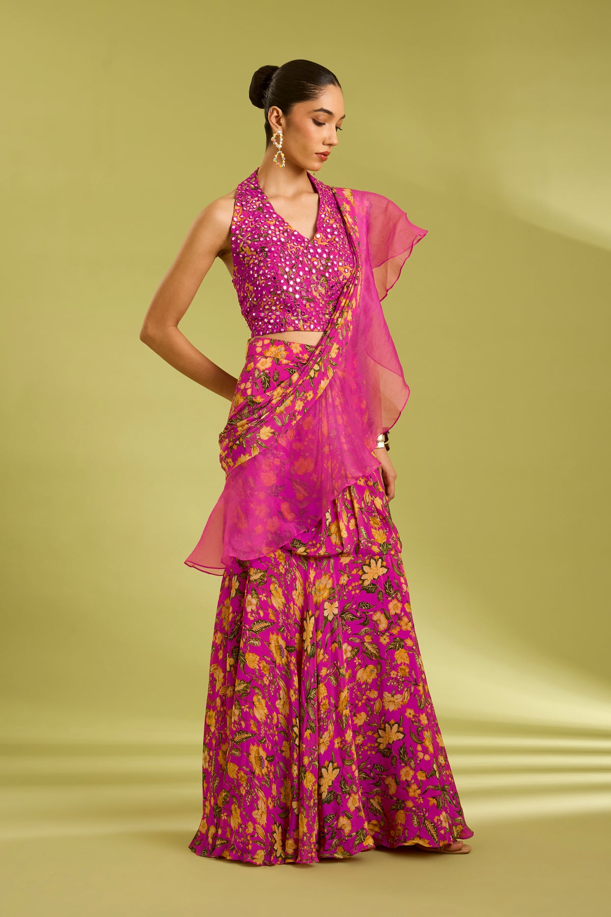Pink Embroidered Saree Gown