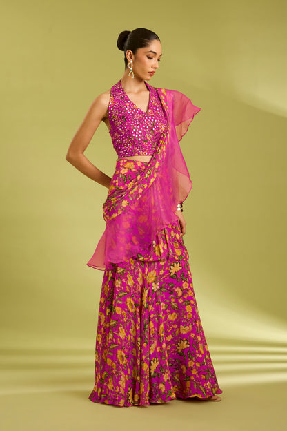 Pink Embroidered Saree Gown