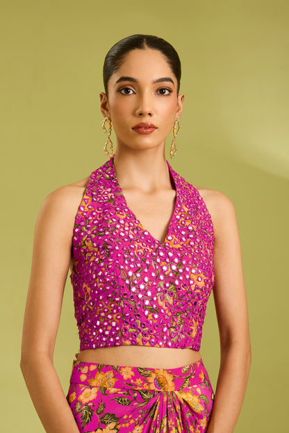 Pink Embroidered Saree Gown