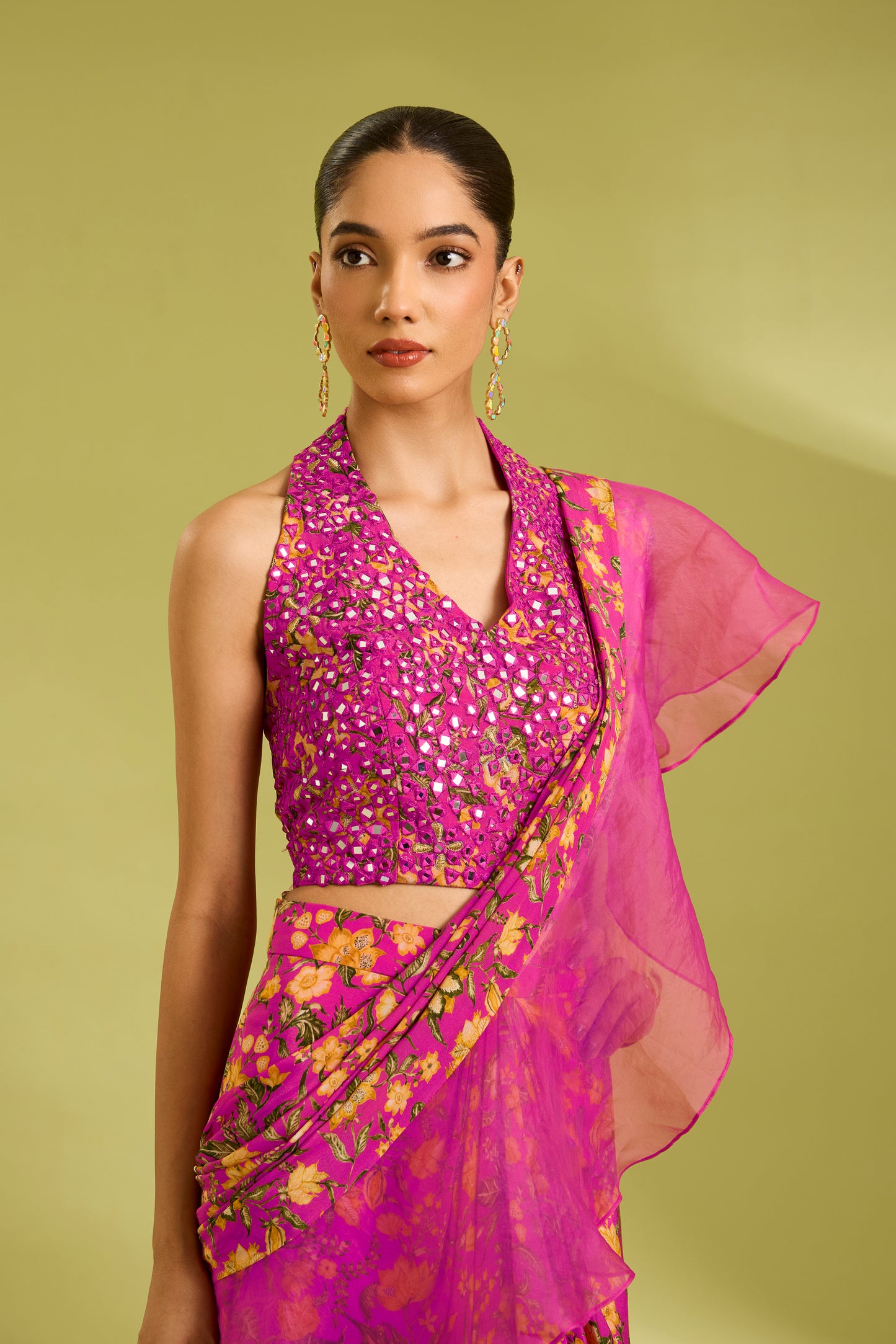 Pink Embroidered Saree Gown