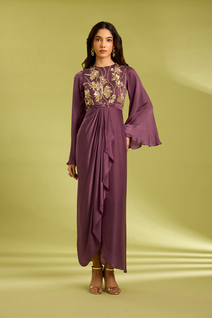 Embroidered Drape Gown