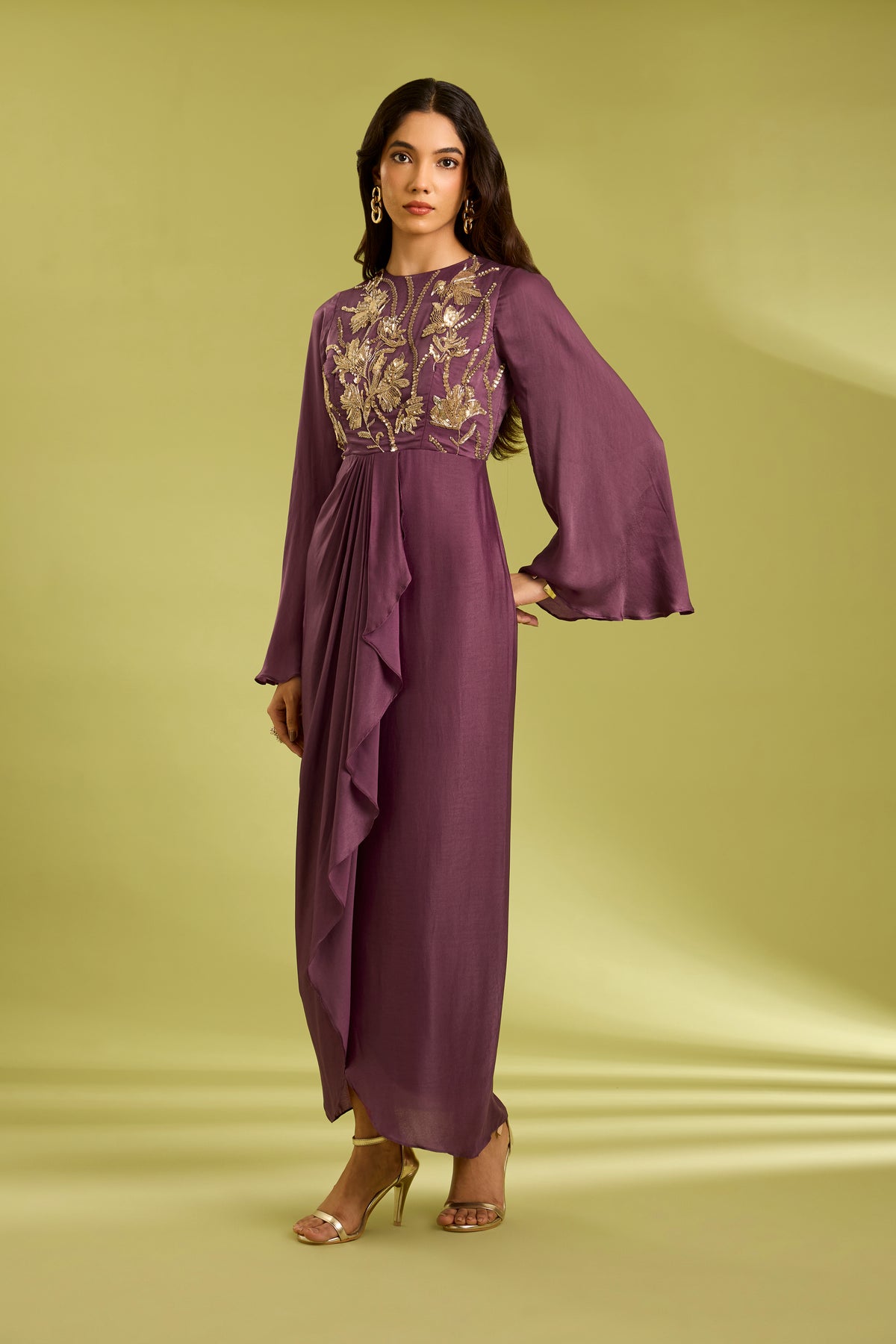 Embroidered Drape Gown