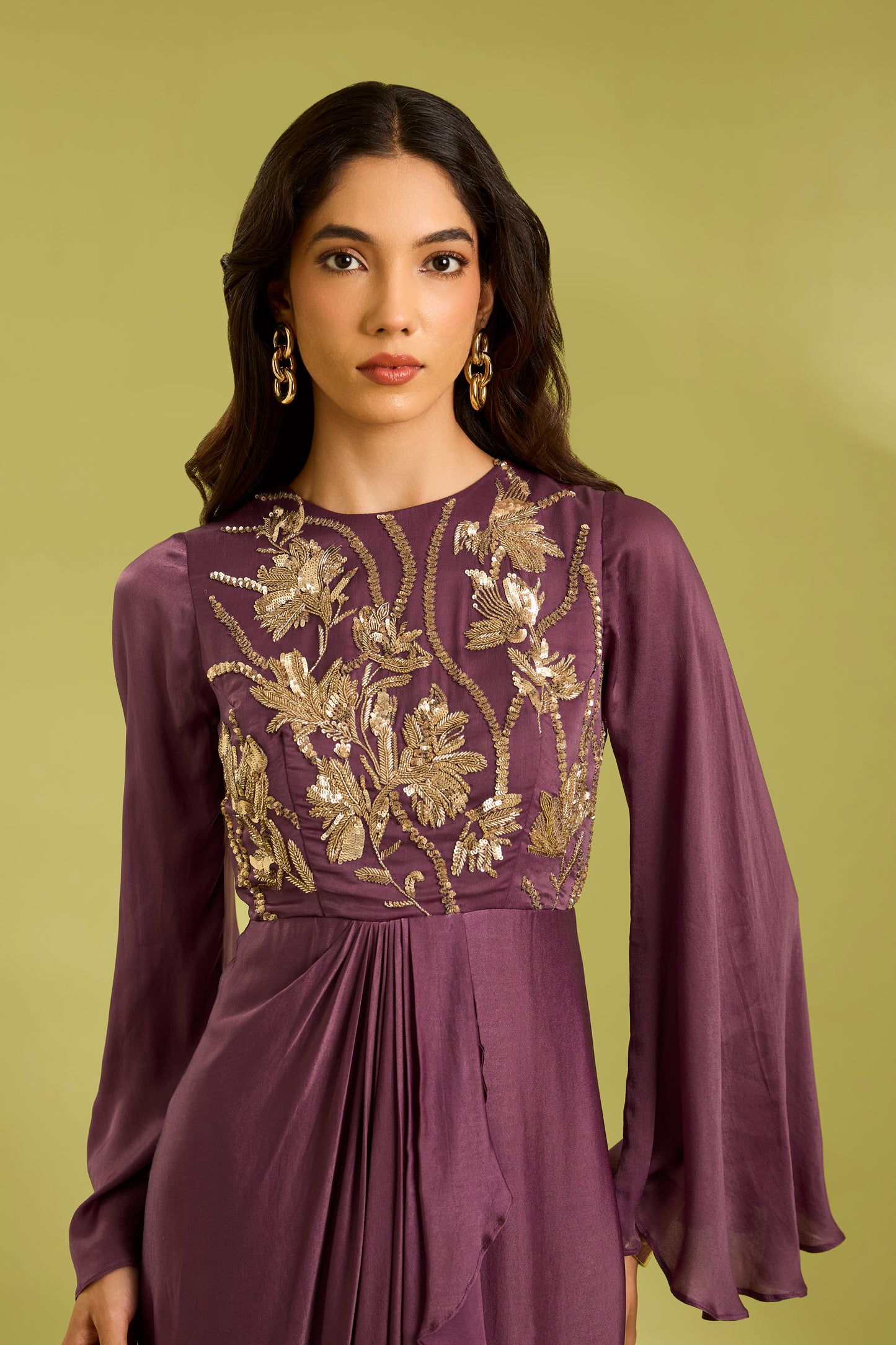 Embroidered Drape Gown