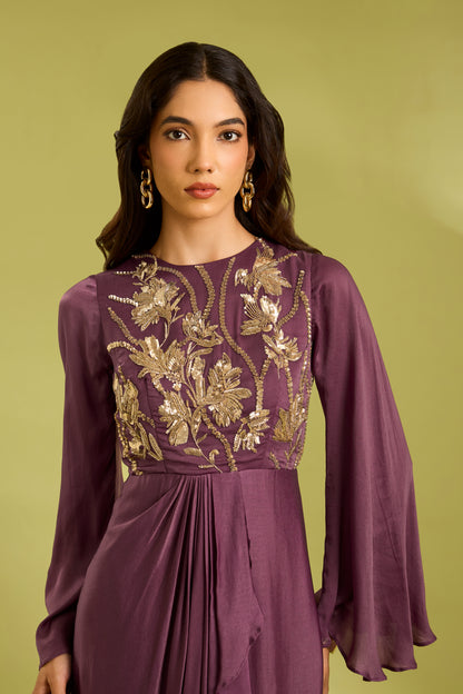 Embroidered Drape Gown