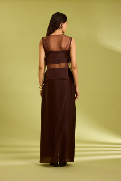 Brown Embroidered Drape Set