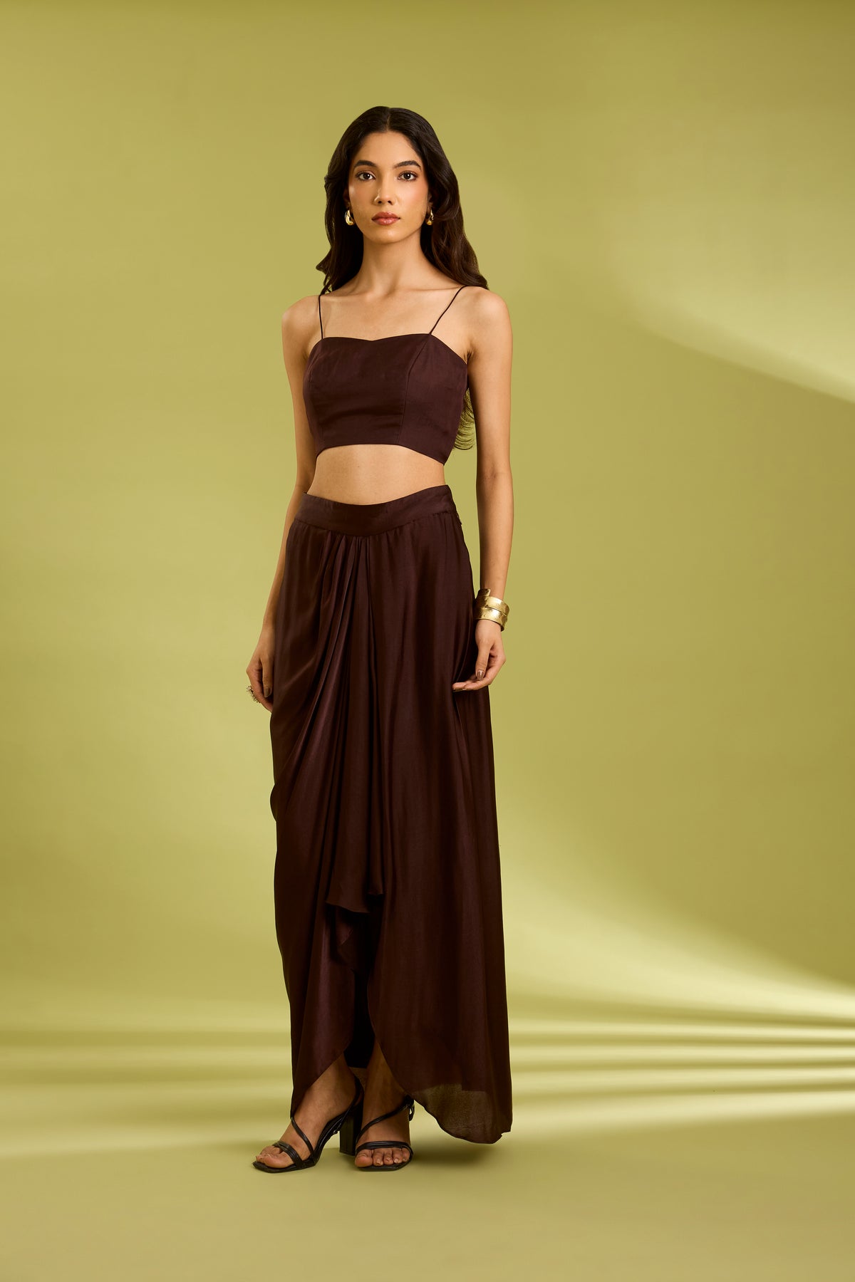 Brown Embroidered Drape Set