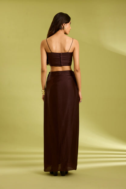 Brown Embroidered Drape Set