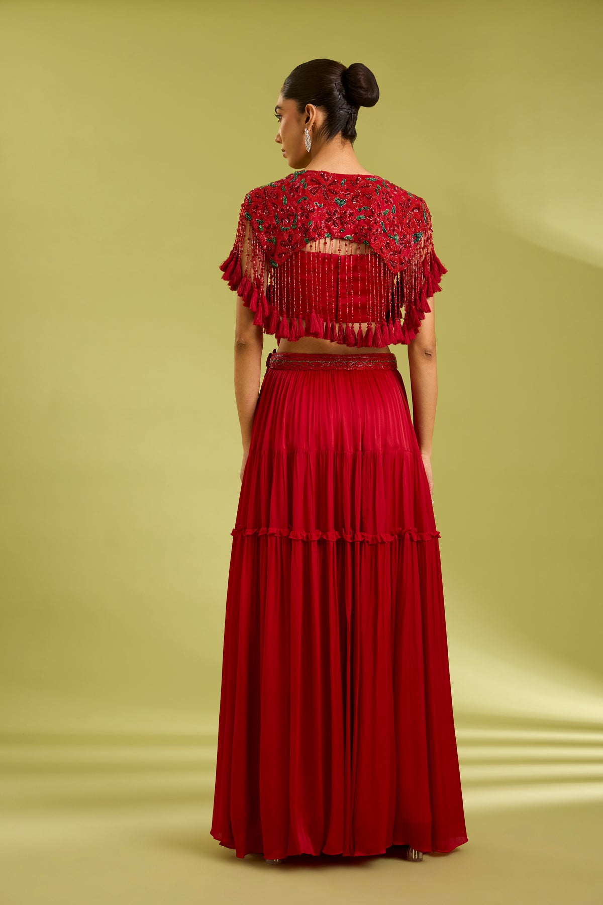 Red Embroidered Lehenga with Cape