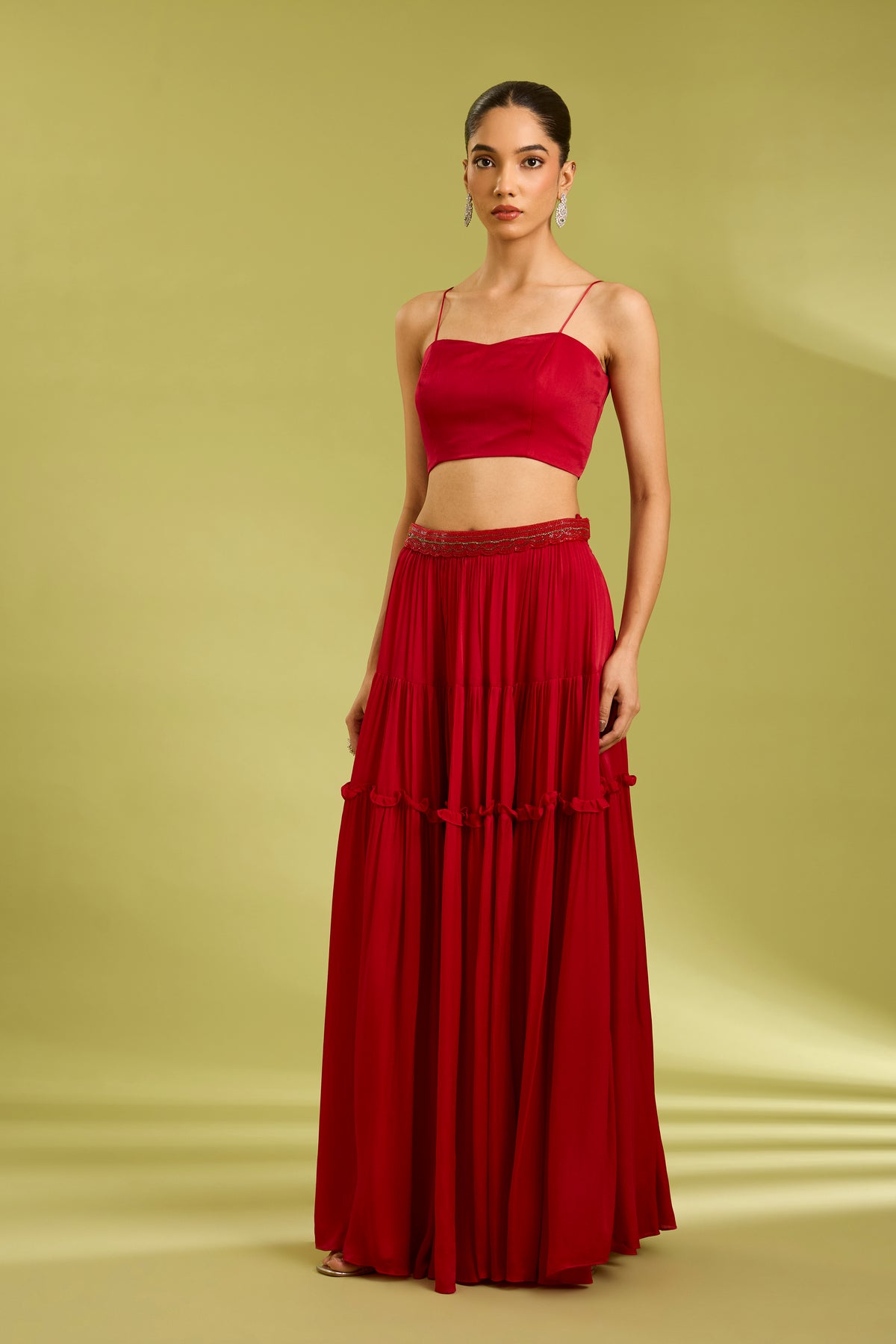 Red Embroidered Lehenga with Cape