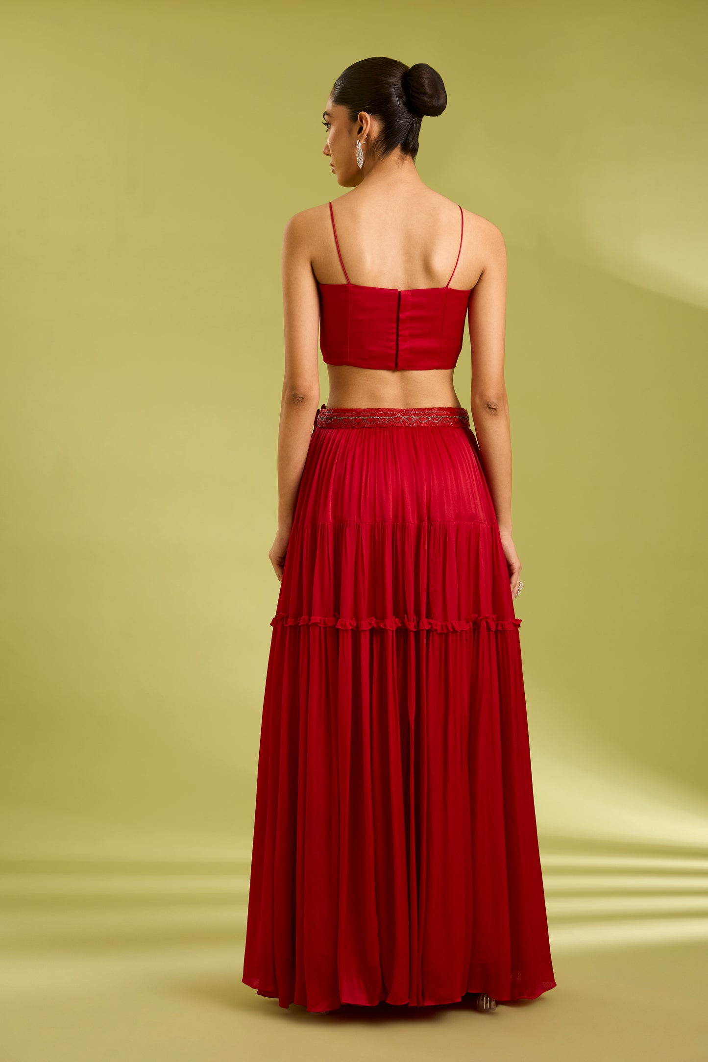 Red Embroidered Lehenga with Cape