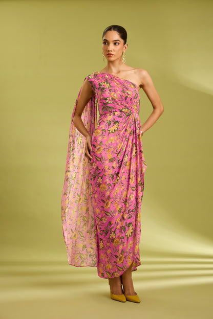 Pink Embroidered Saree Gown