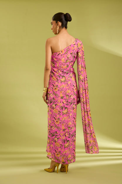Pink Embroidered Saree Gown