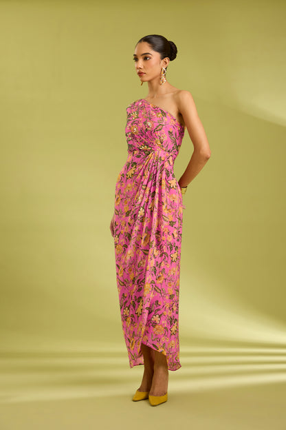 Pink Embroidered Saree Gown