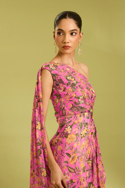 Pink Embroidered Saree Gown