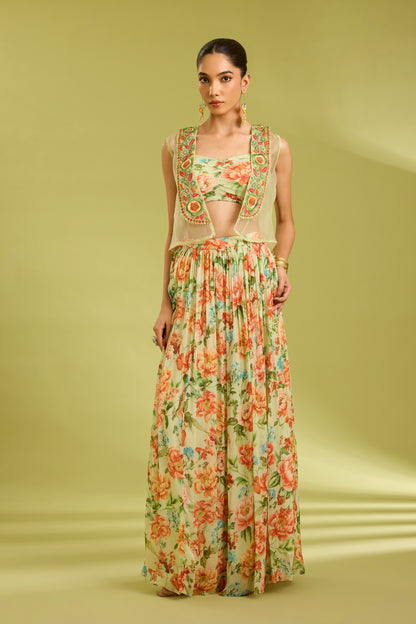 Green Cape Lehenga Set