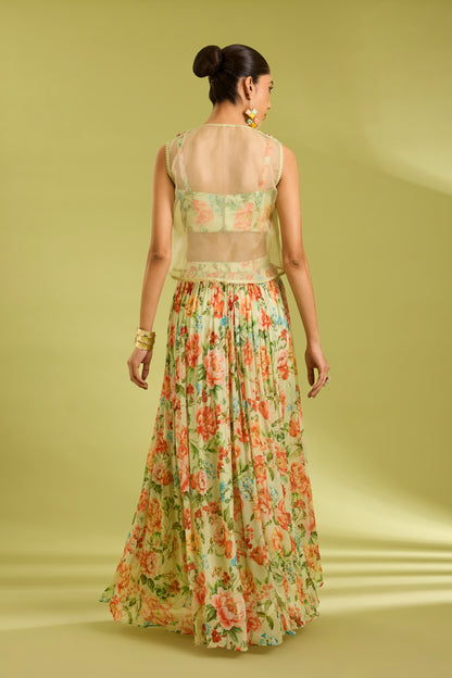 Green Cape Lehenga Set