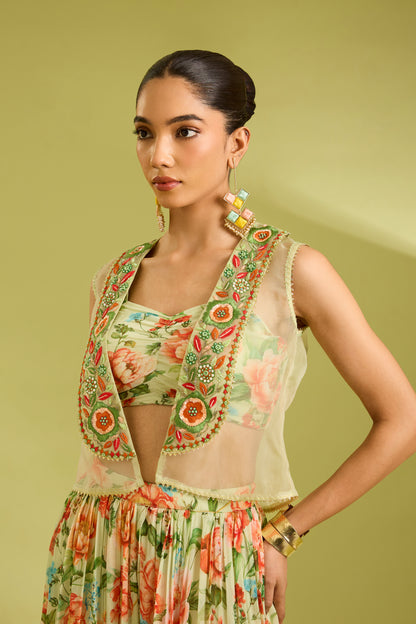 Green Cape Lehenga Set