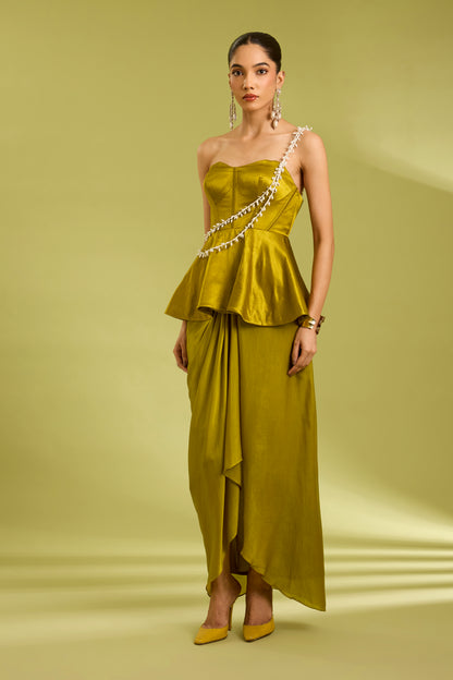 Green Corset with Drape Skirt
