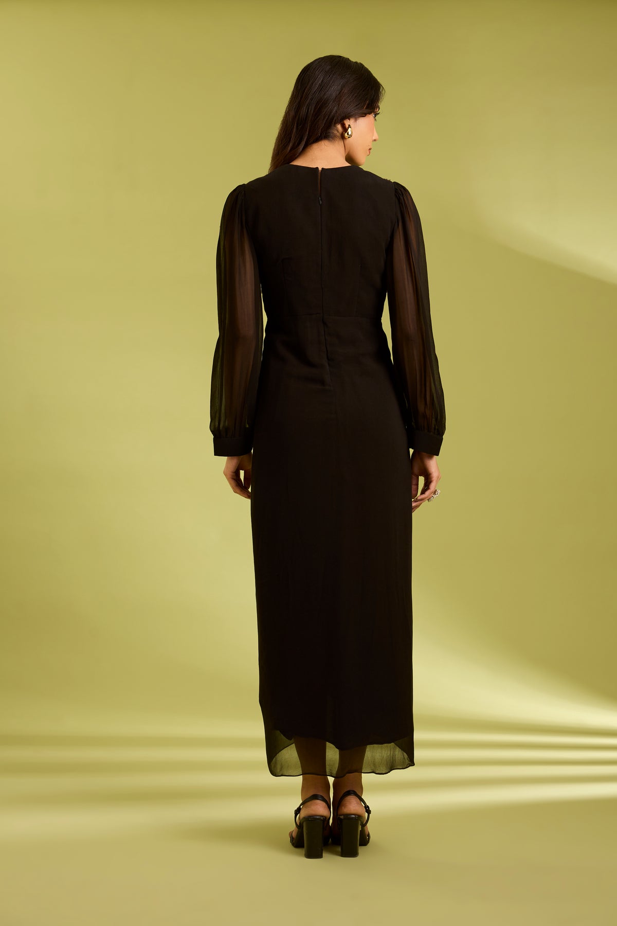 Black Embroidered Drape Dress