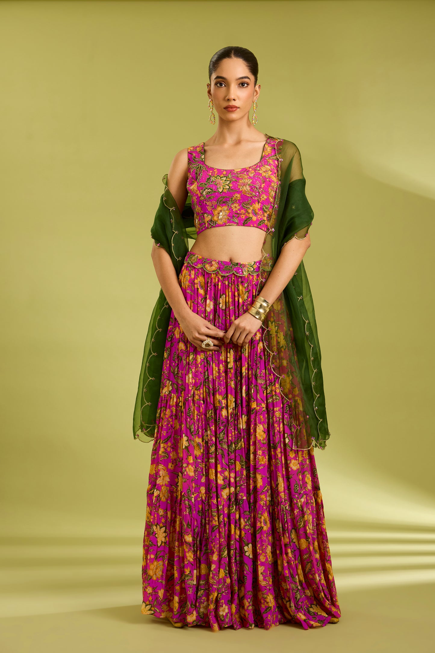 Pink Embroidered Lehenga with Contrast Dupatta