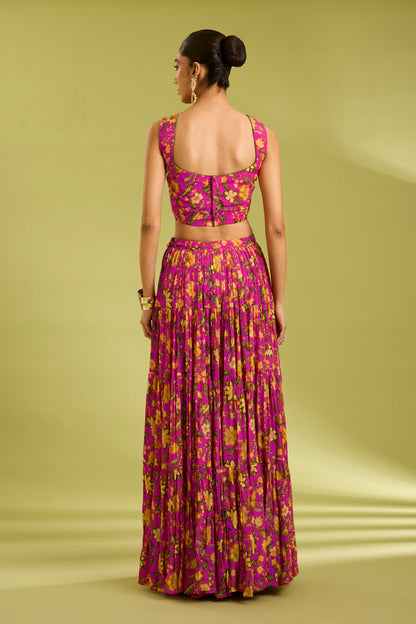 Pink Embroidered Lehenga with Contrast Dupatta