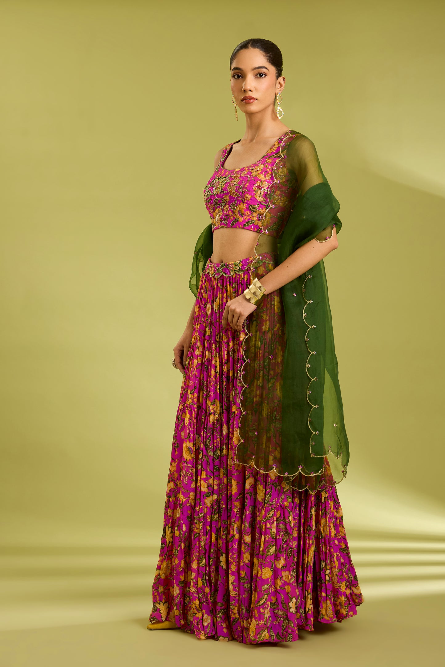 Pink Embroidered Lehenga with Contrast Dupatta