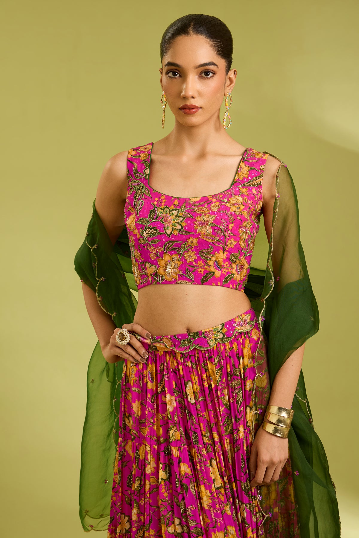 Pink Embroidered Lehenga with Contrast Dupatta
