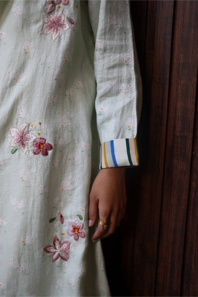 Sage Green Floral Embroidered Jacket